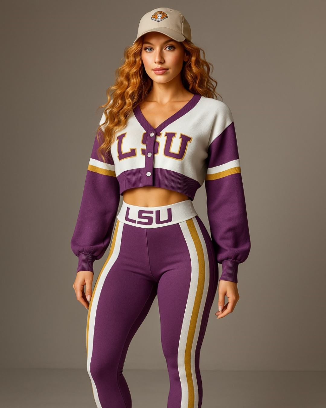 LSU Game Day Knit Set – Varsity Cropped Cardigan & Legging Combo
