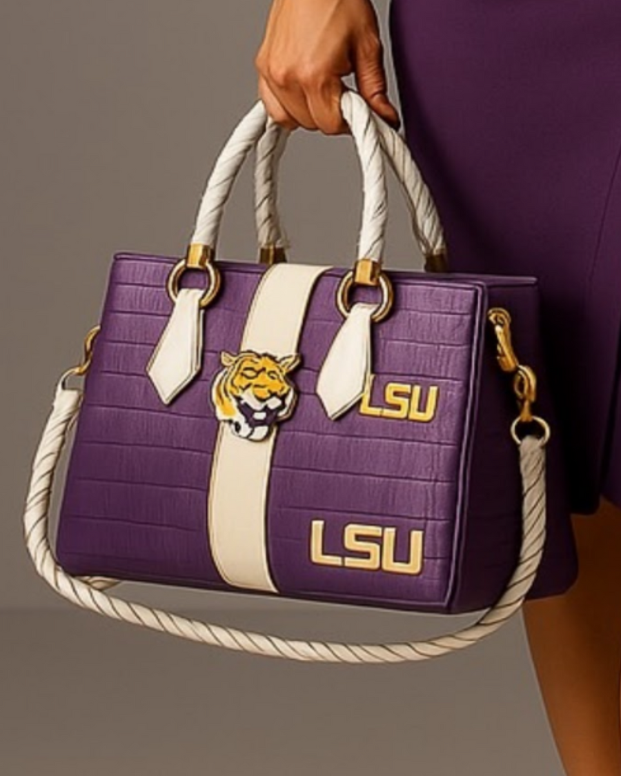 LSU Luxe Croc-Embossed Game Day Tote – Purple & Gold Edition